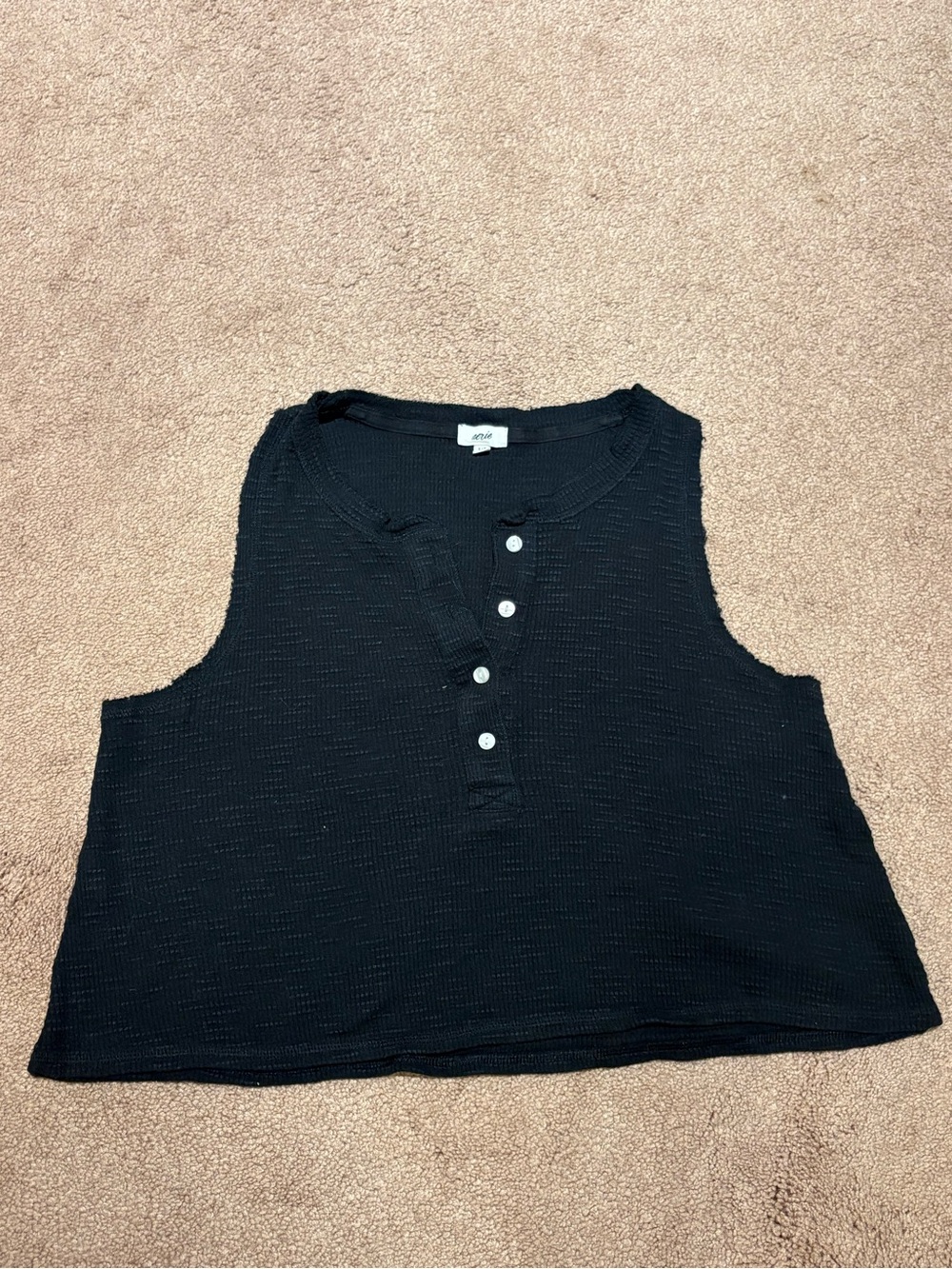 Aerie Waffle Knit Black Sleeveless Henley Crop Top size small